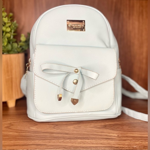 Light Blue Mini Backpack Purse for Women, Bowknot Leather Backpack Purse - Picture 1 of 9